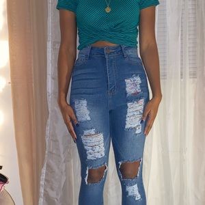 High waisted dark washed fashion nova ripped jeans